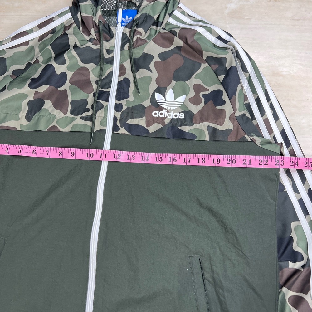 Adidas Originals Mens Camo Windbreaker Jacket Olive Green Full Zip Hooded Large - Picture 11 of 12